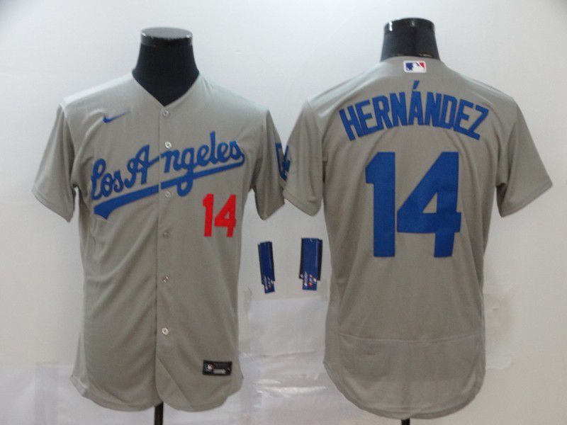 Men Los Angeles Dodgers 14 Hernandez Grey Nike Elite MLB Jerseys